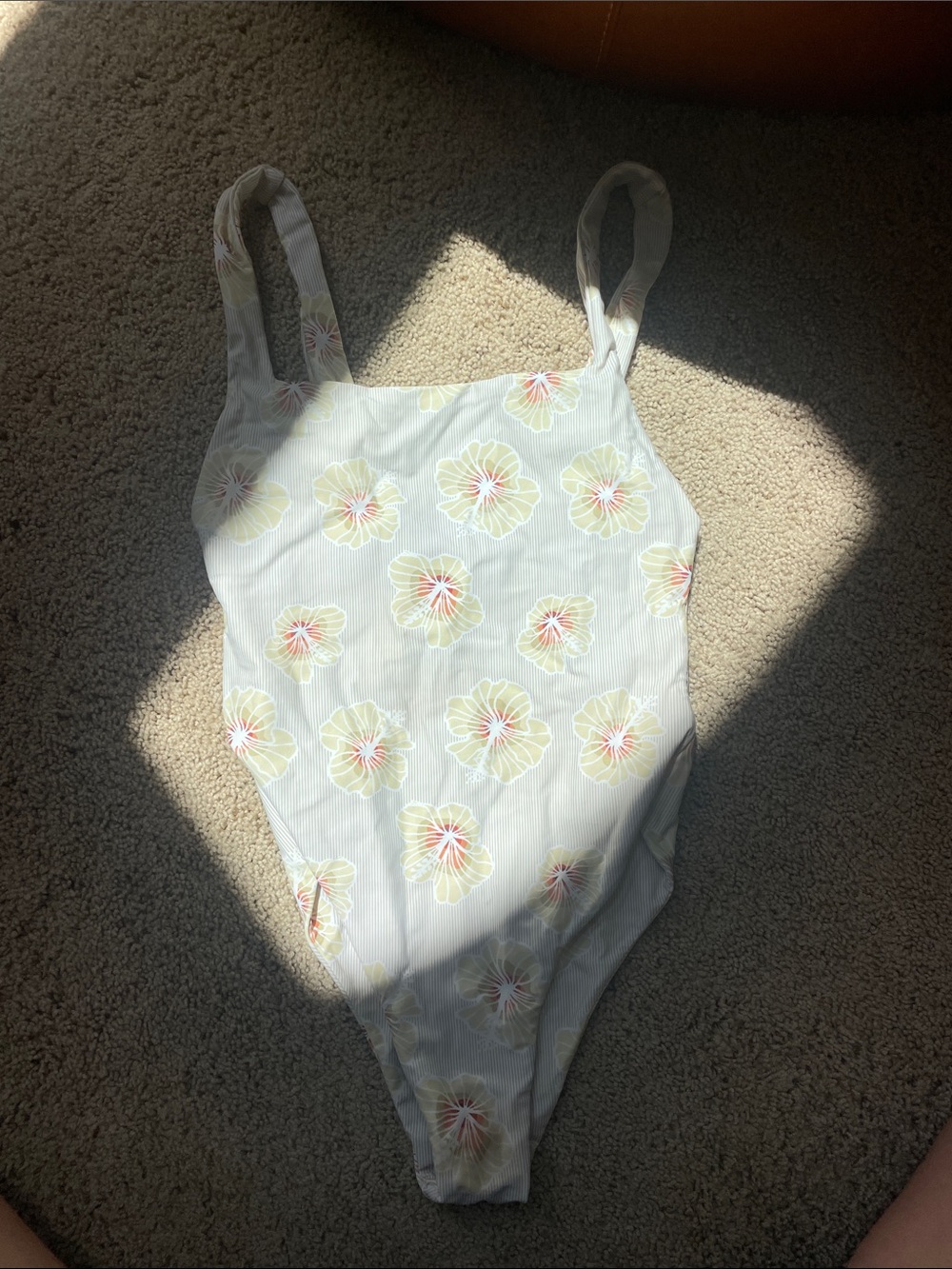 Floral One-Piece Swimsuit in Light Blue with Yellow Flowers